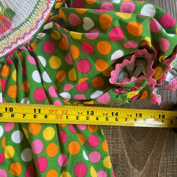 Claire & Charlie Smocked Dress Owl Polka Dot Green Party Girls Size 6X - Picture 4 of 7